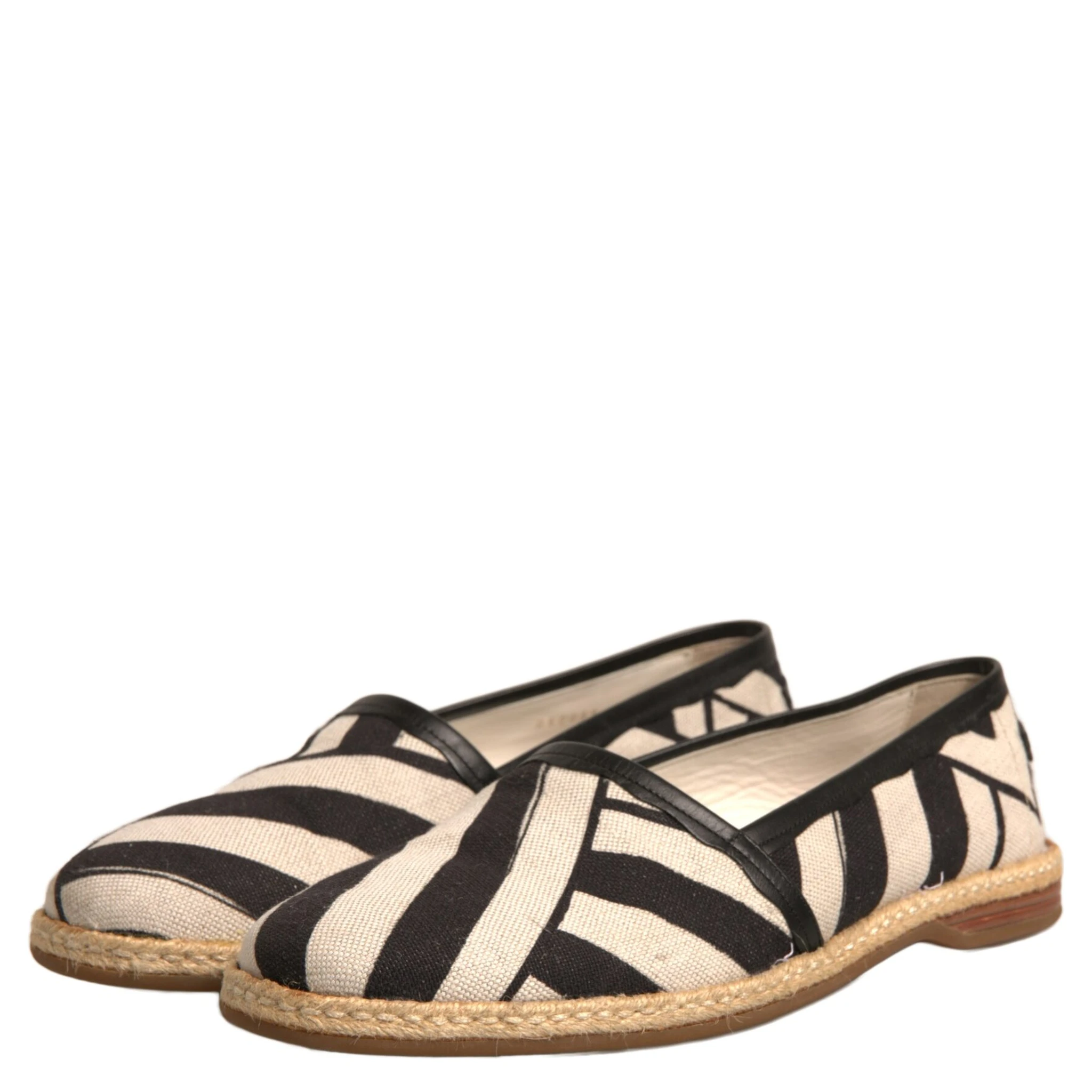 Black White Stripes Slip On Espadrille Shoes