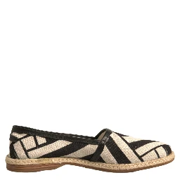 Black White Stripes Slip On Espadrille Shoes