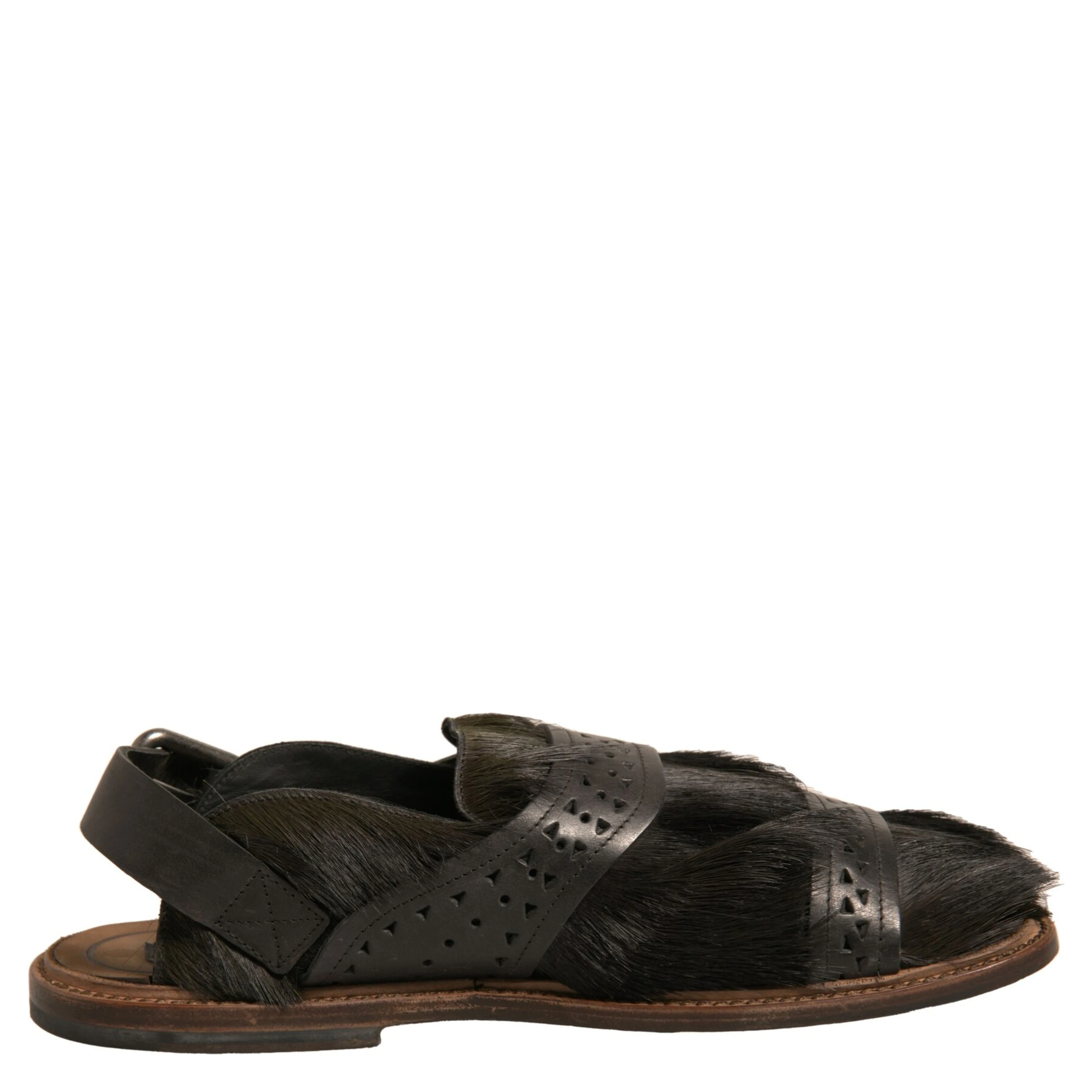 Green Gazelle Hair Leather Flats Sandals Shoes