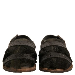 Green Gazelle Hair Leather Flats Sandals Shoes