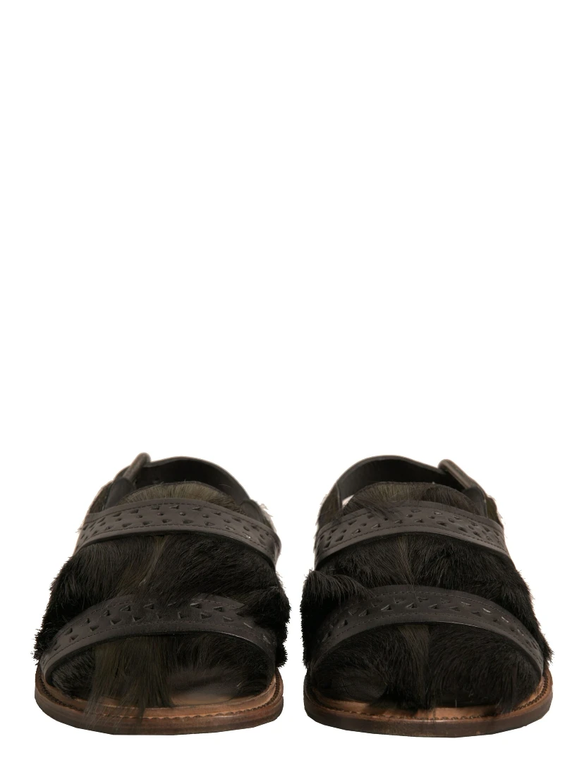 Green Gazelle Hair Leather Flats Sandals Shoes