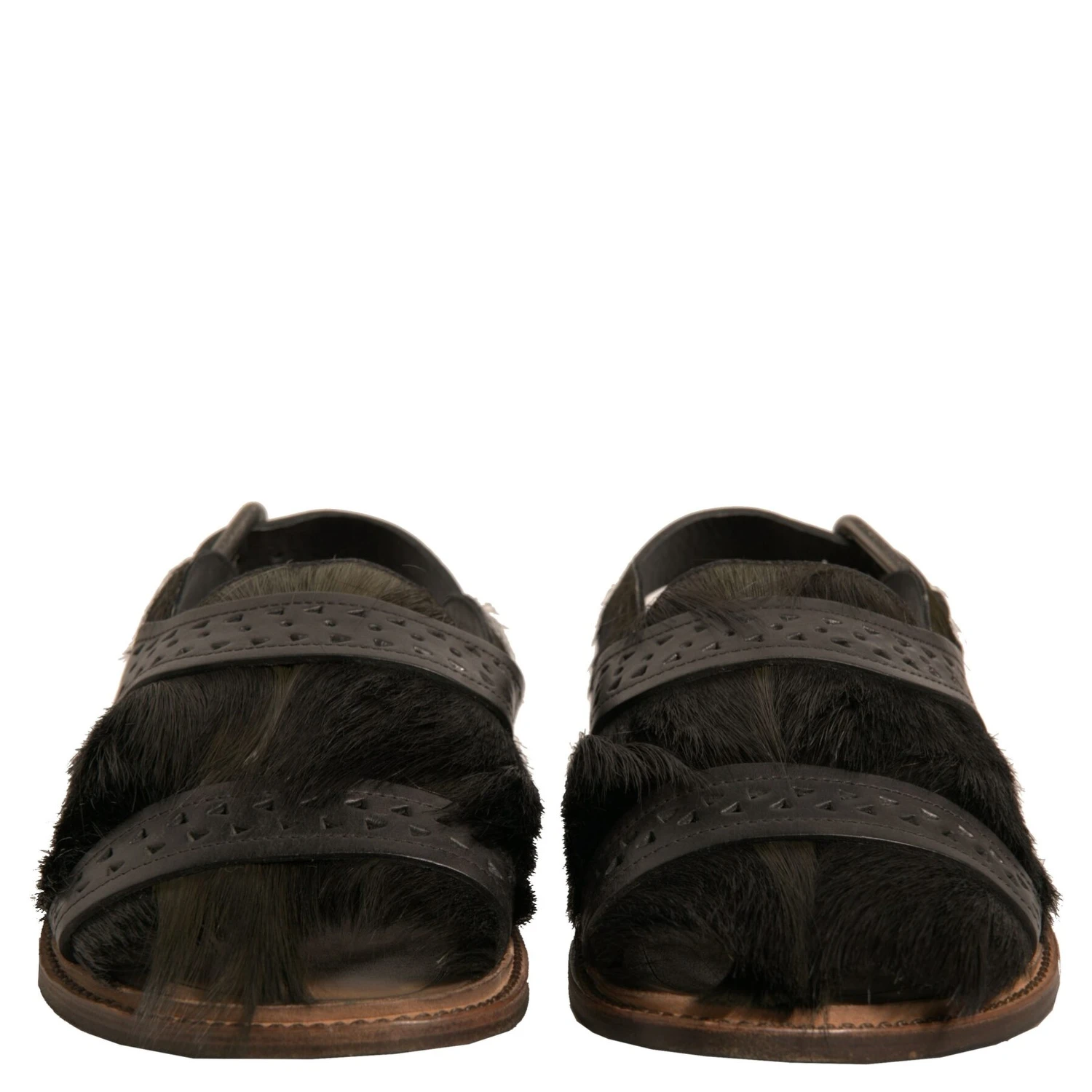 Green Gazelle Hair Leather Flats Sandals Shoes