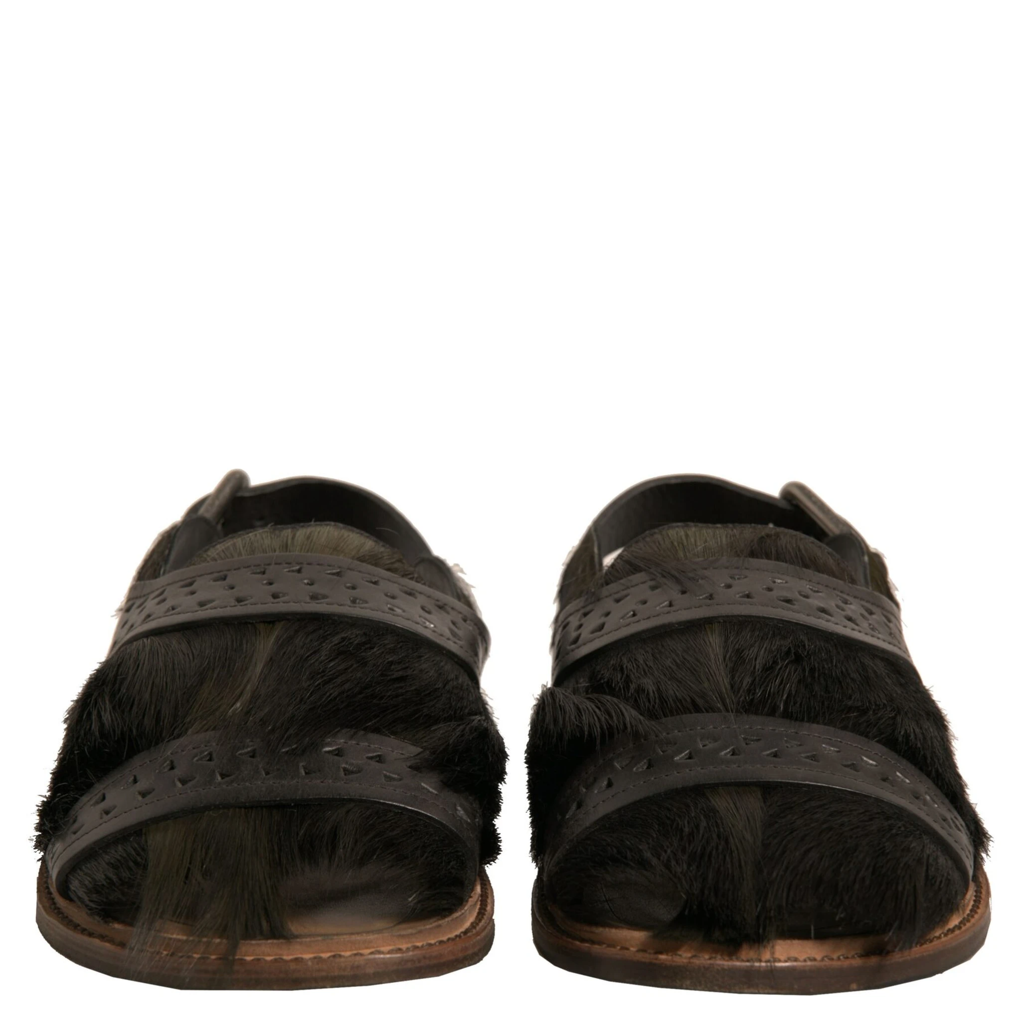 Green Gazelle Hair Leather Flats Sandals Shoes