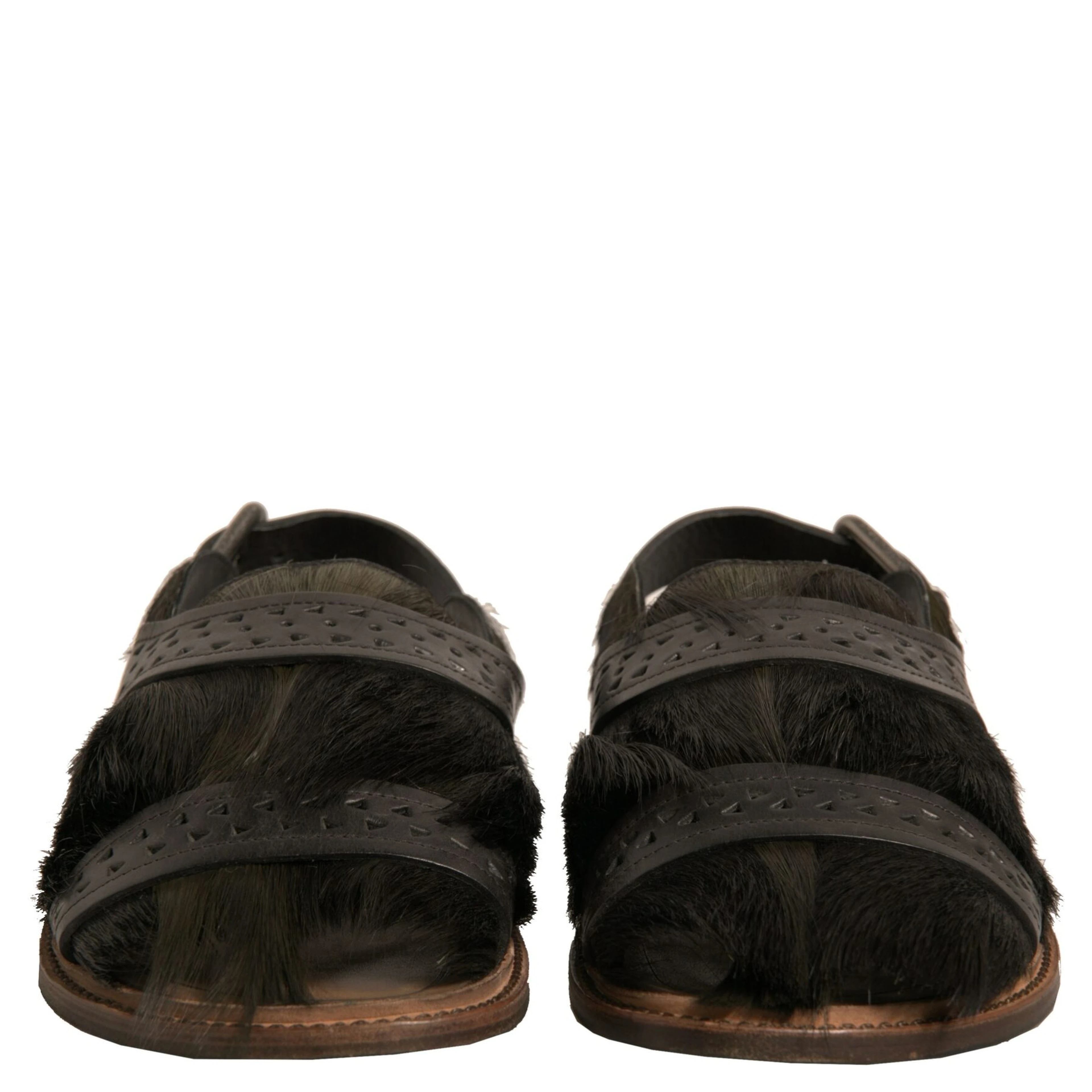 Green Gazelle Hair Leather Flats Sandals Shoes