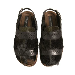 Green Gazelle Hair Leather Flats Sandals Shoes