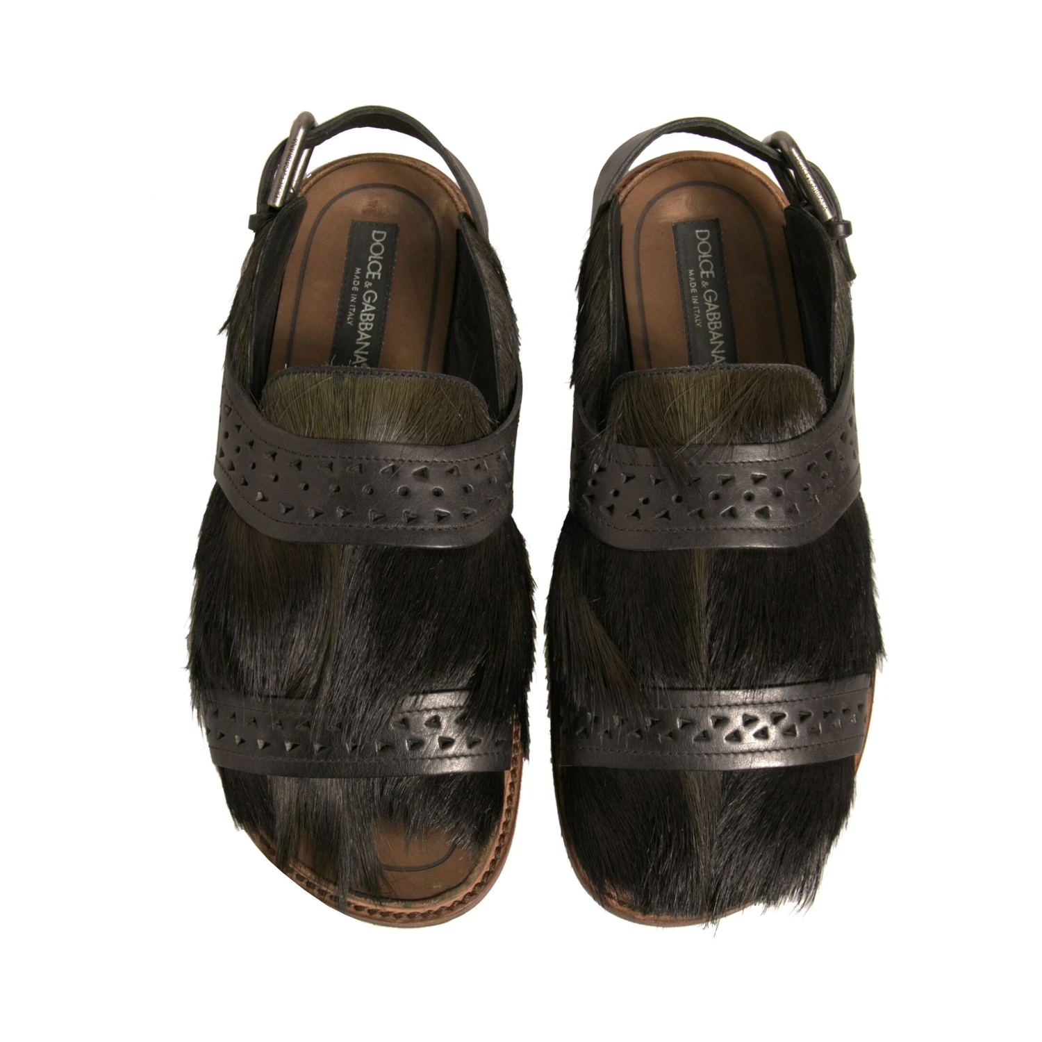 Green Gazelle Hair Leather Flats Sandals Shoes