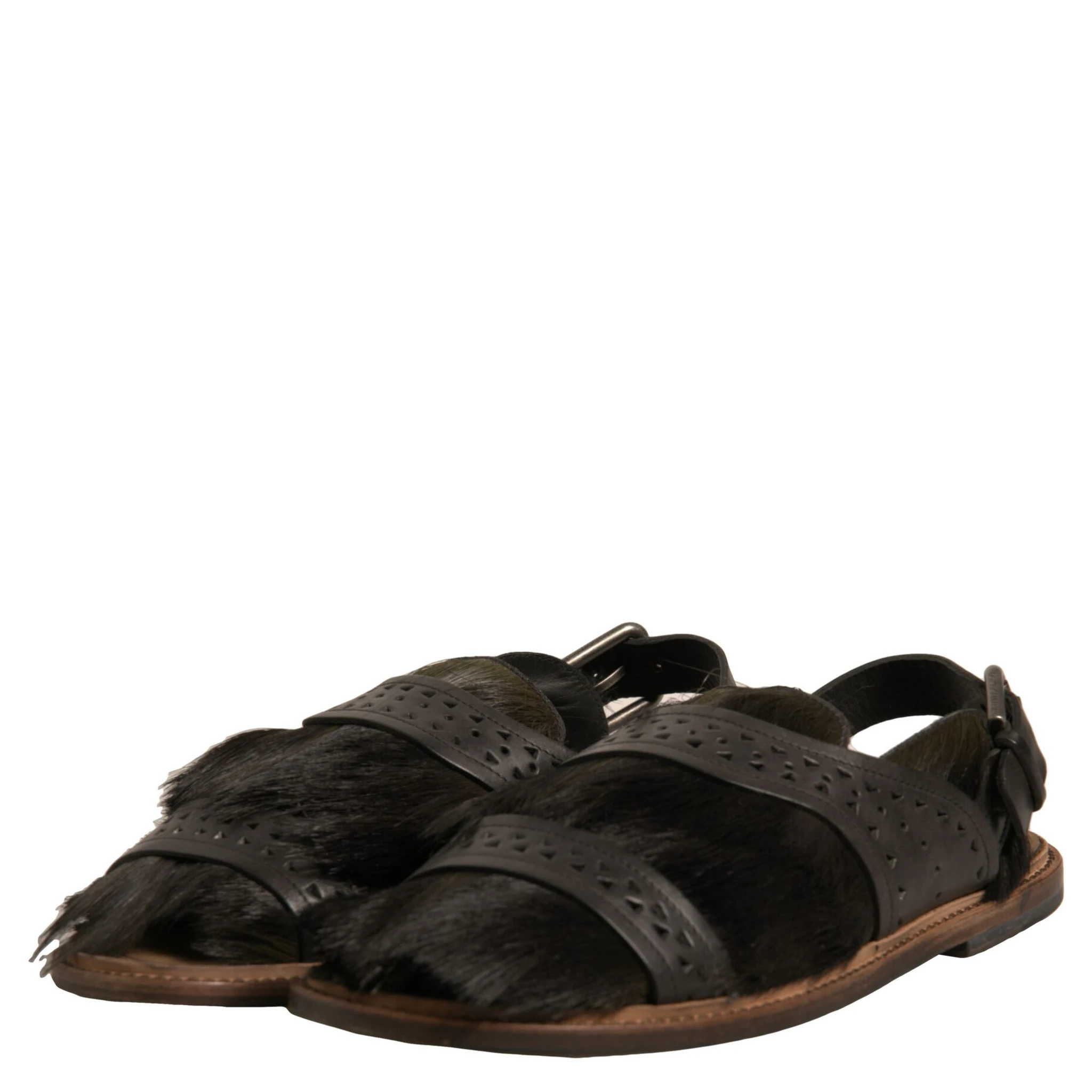 Green Gazelle Hair Leather Flats Sandals Shoes