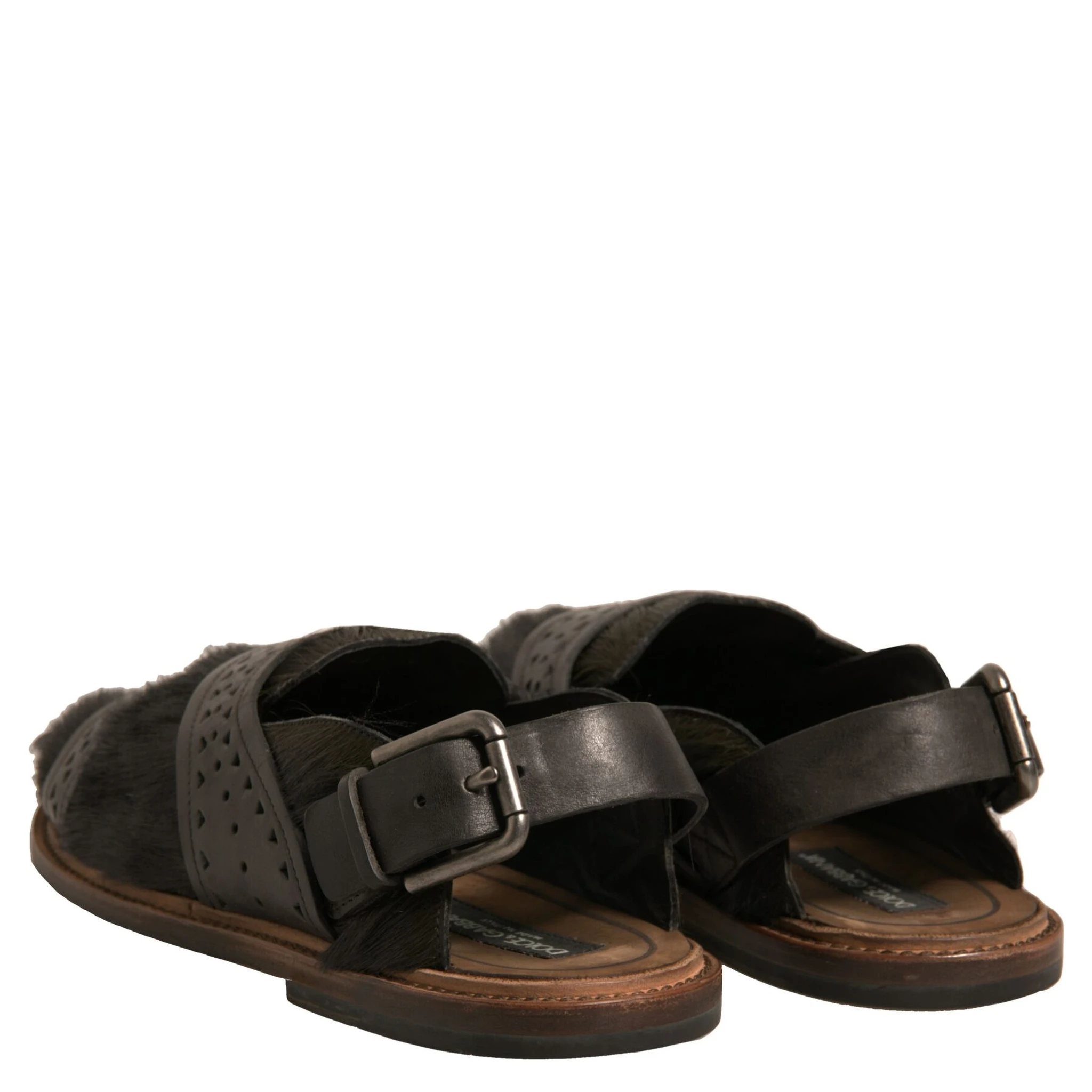 Green Gazelle Hair Leather Flats Sandals Shoes