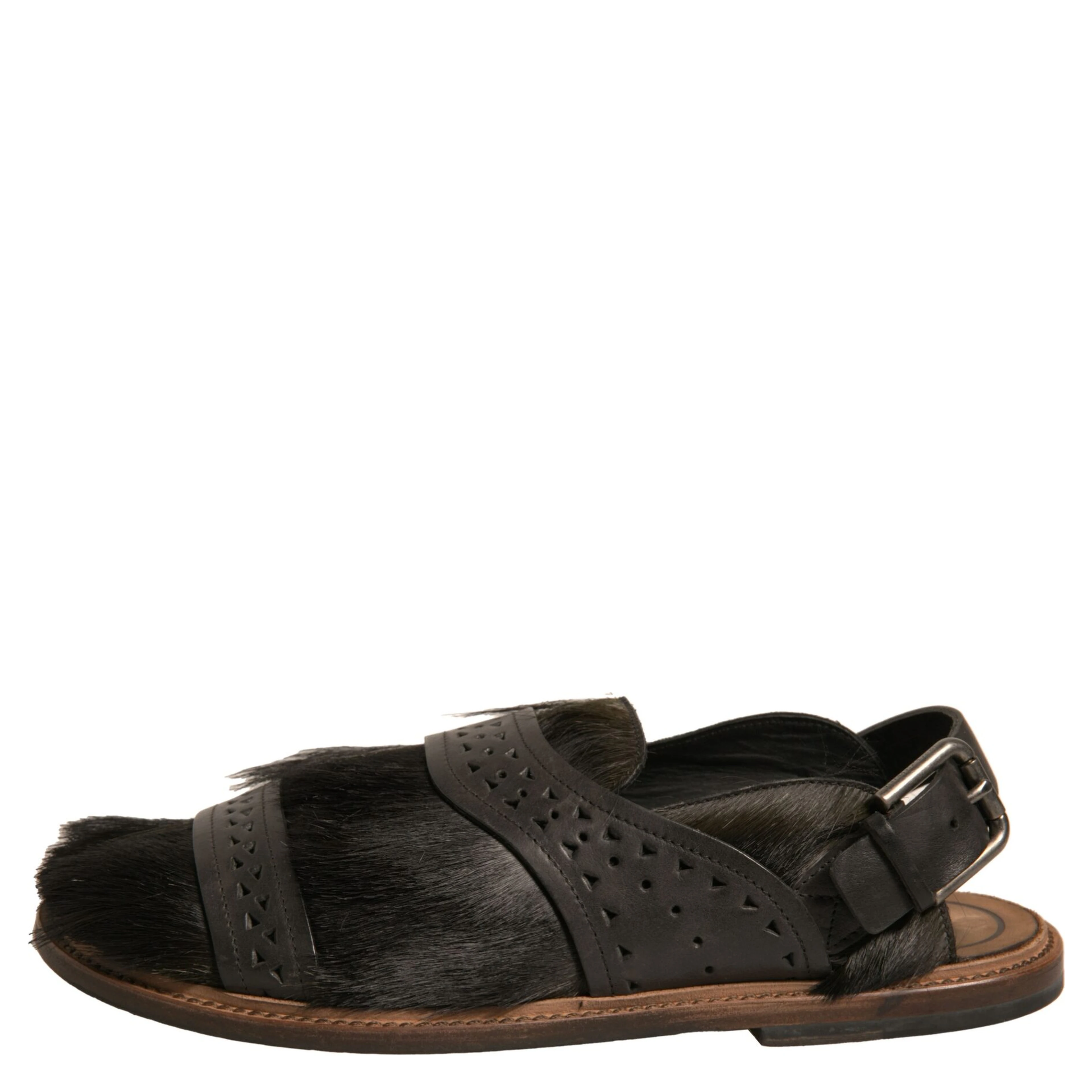 Green Gazelle Hair Leather Flats Sandals Shoes