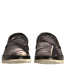Black Canvas Tropical Print Slip On Shoes
