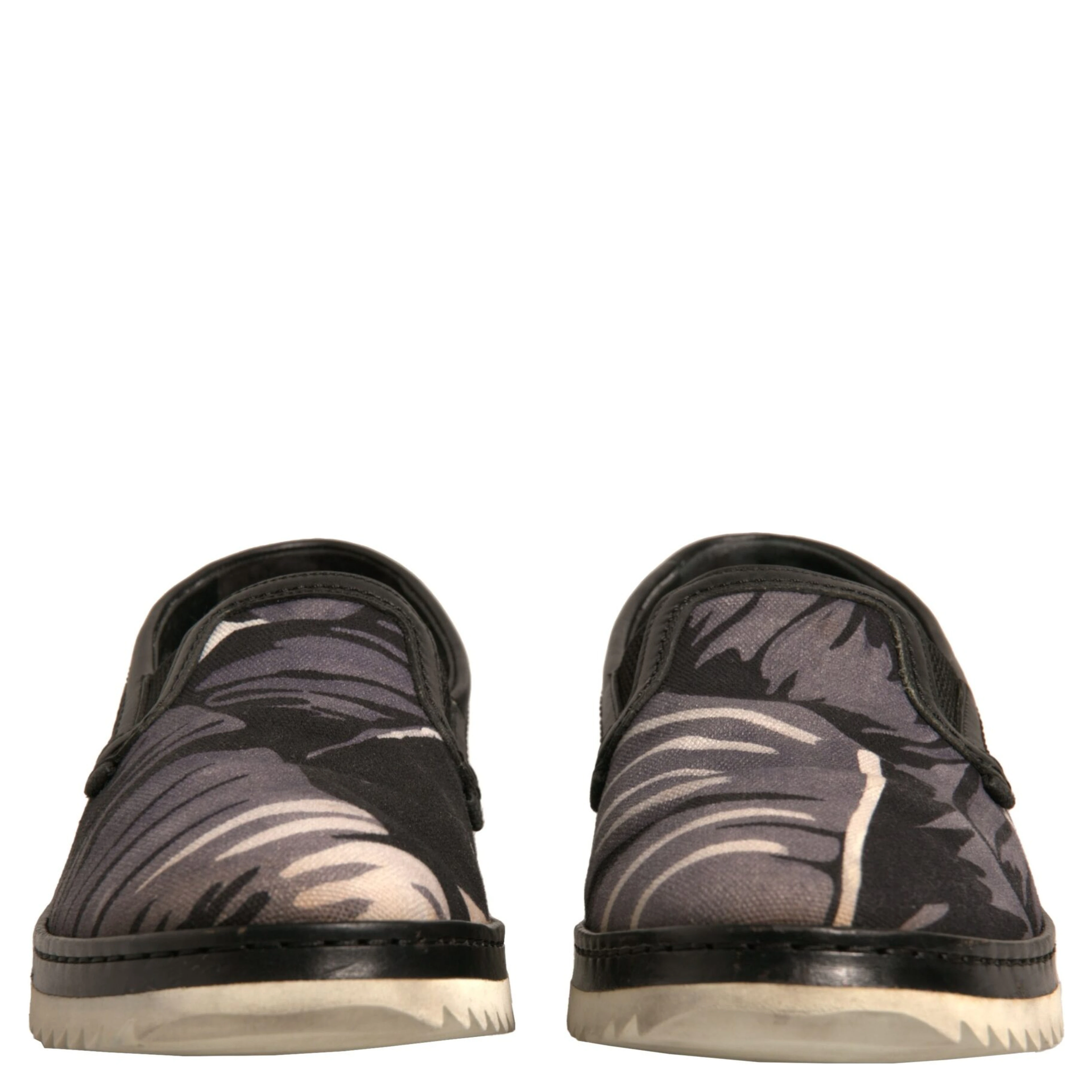 Black Canvas Tropical Print Slip On Shoes