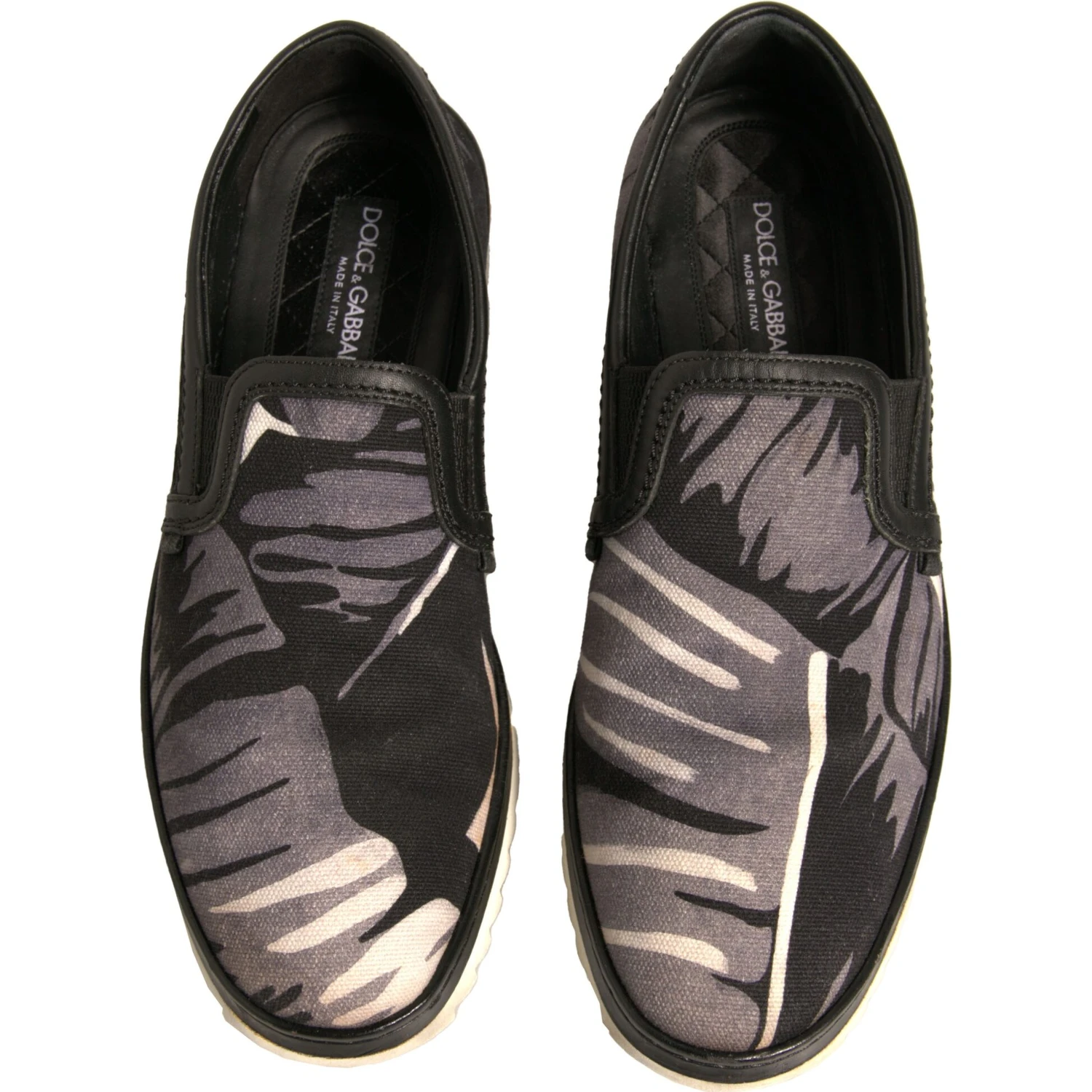 Black Canvas Tropical Print Slip On Shoes