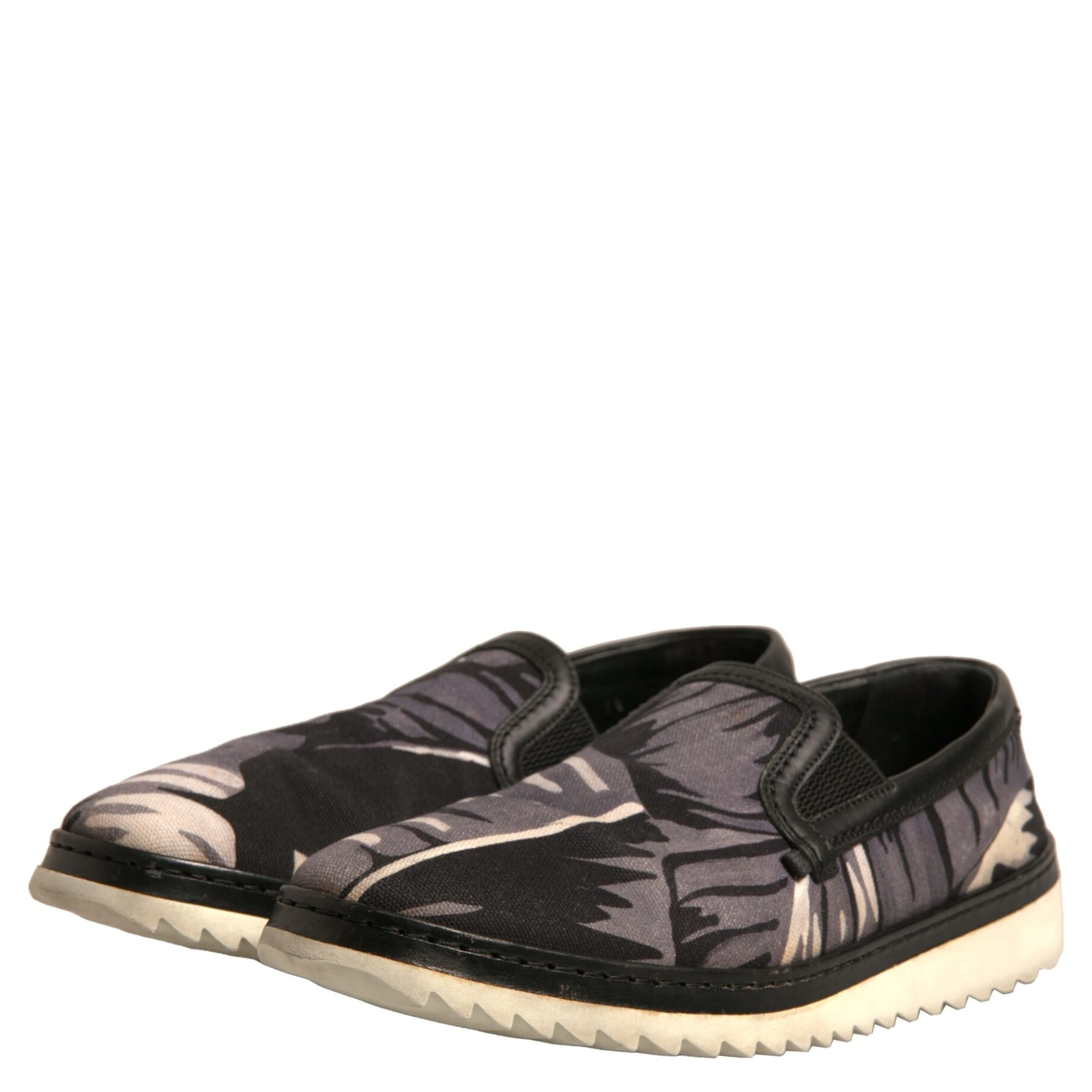 Black Canvas Tropical Print Slip On Shoes