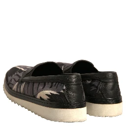 Black Canvas Tropical Print Slip On Shoes