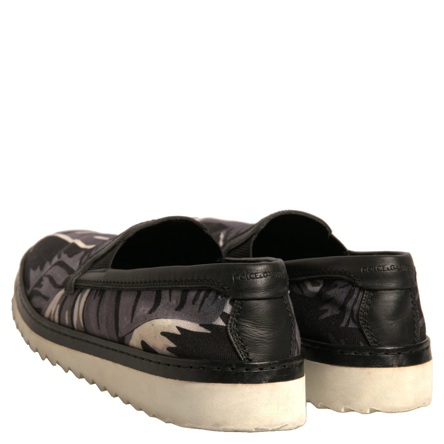 Black Canvas Tropical Print Slip On Shoes