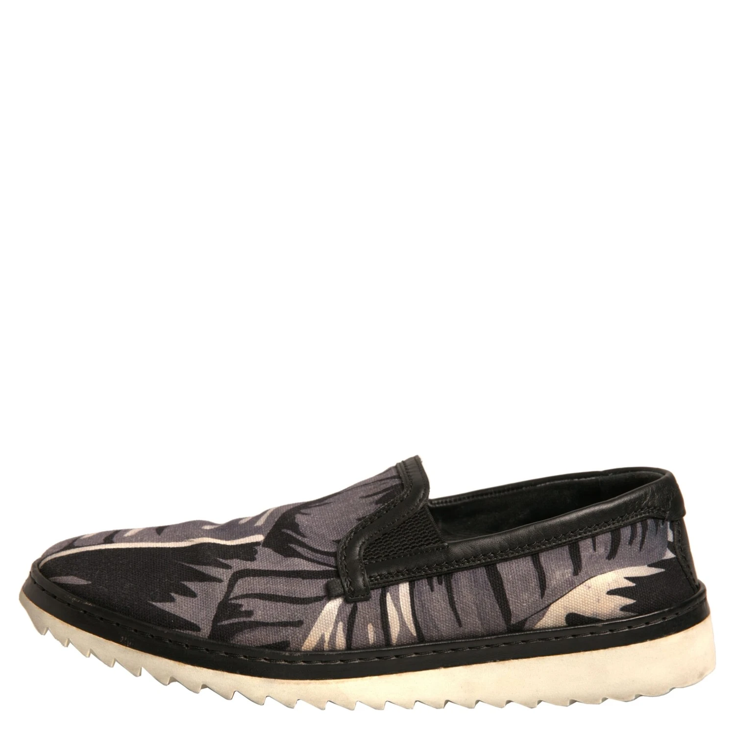 Black Canvas Tropical Print Slip On Shoes