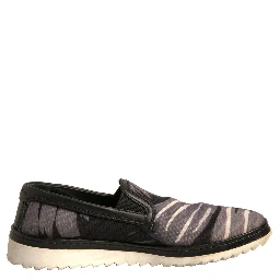 Black Canvas Tropical Print Slip On Shoes