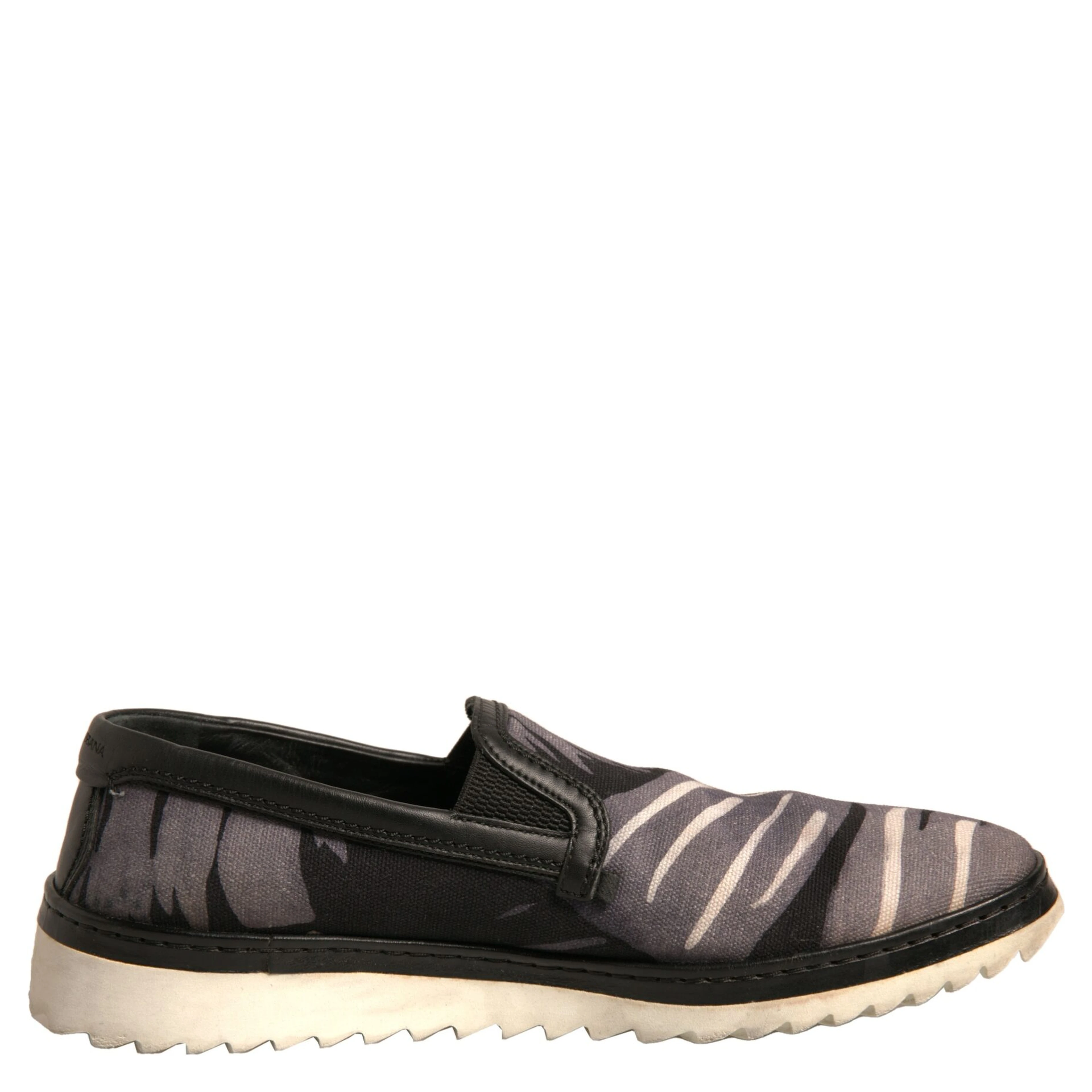 Black Canvas Tropical Print Slip On Shoes