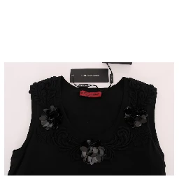 Black Cotton Floral Crystal Tank Top