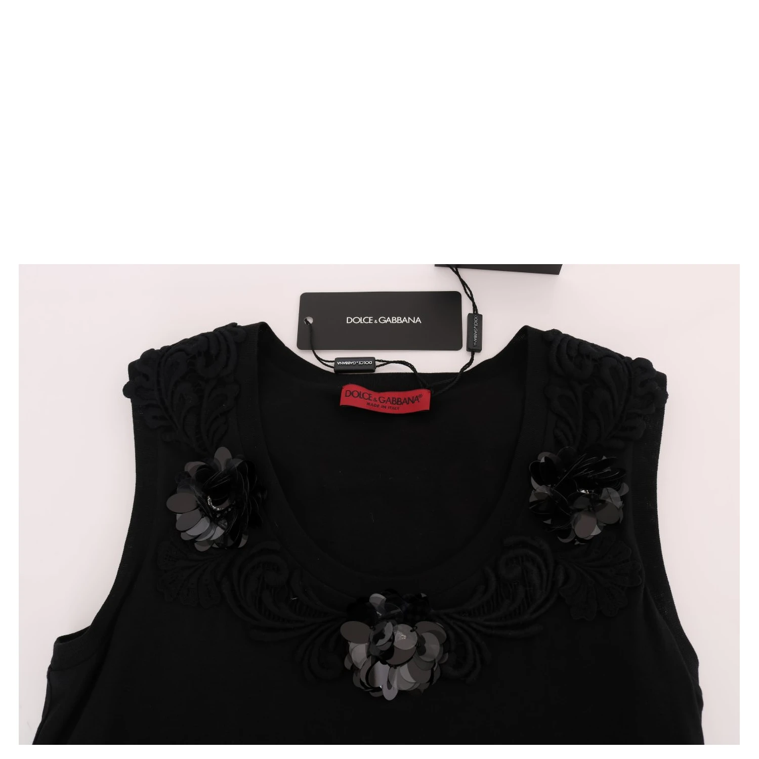 Black Cotton Floral Crystal Tank Top