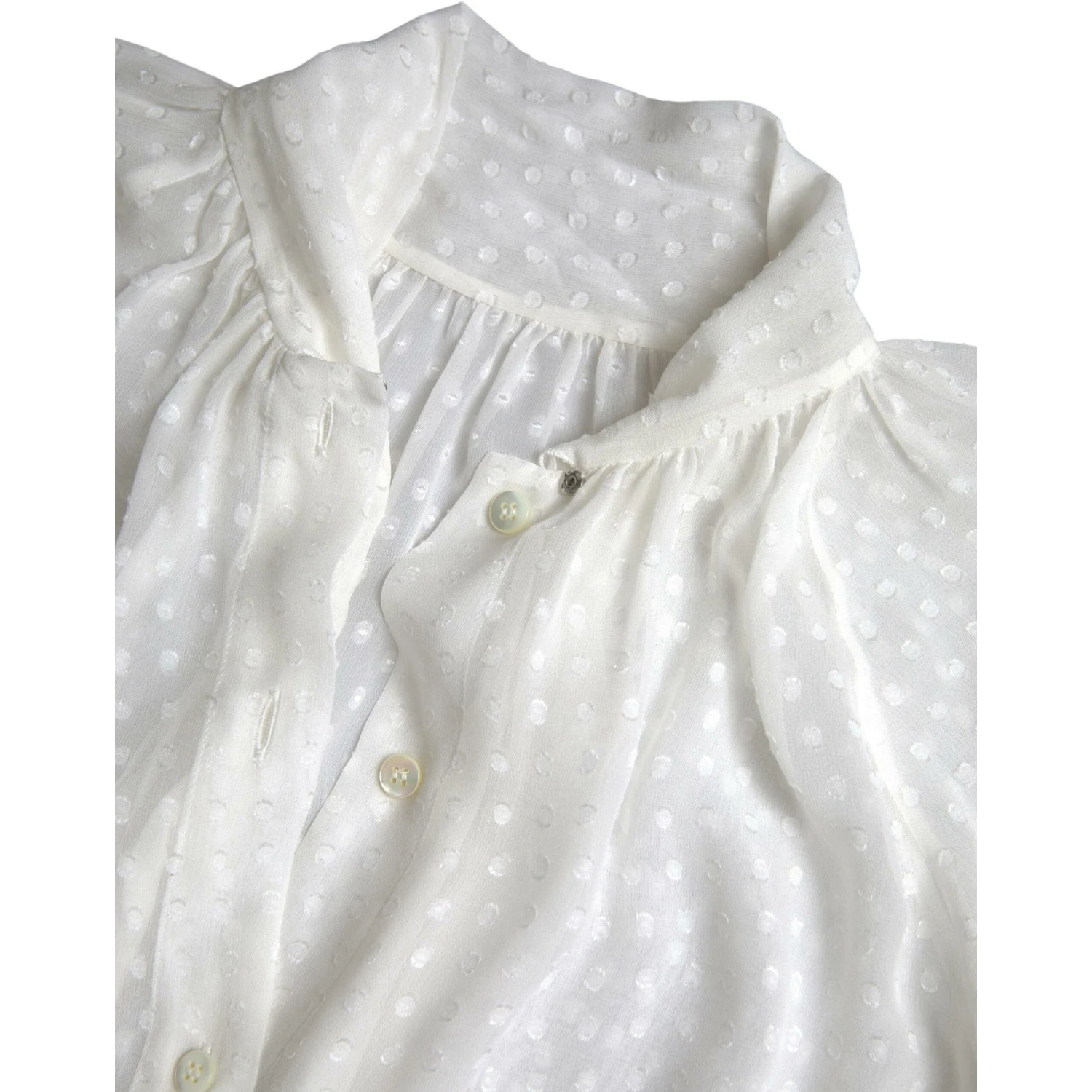 White Silk Sheer Tied Neck Polka Dots Blouse