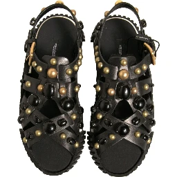 Black Leather Studded Slides Sandals Shoes