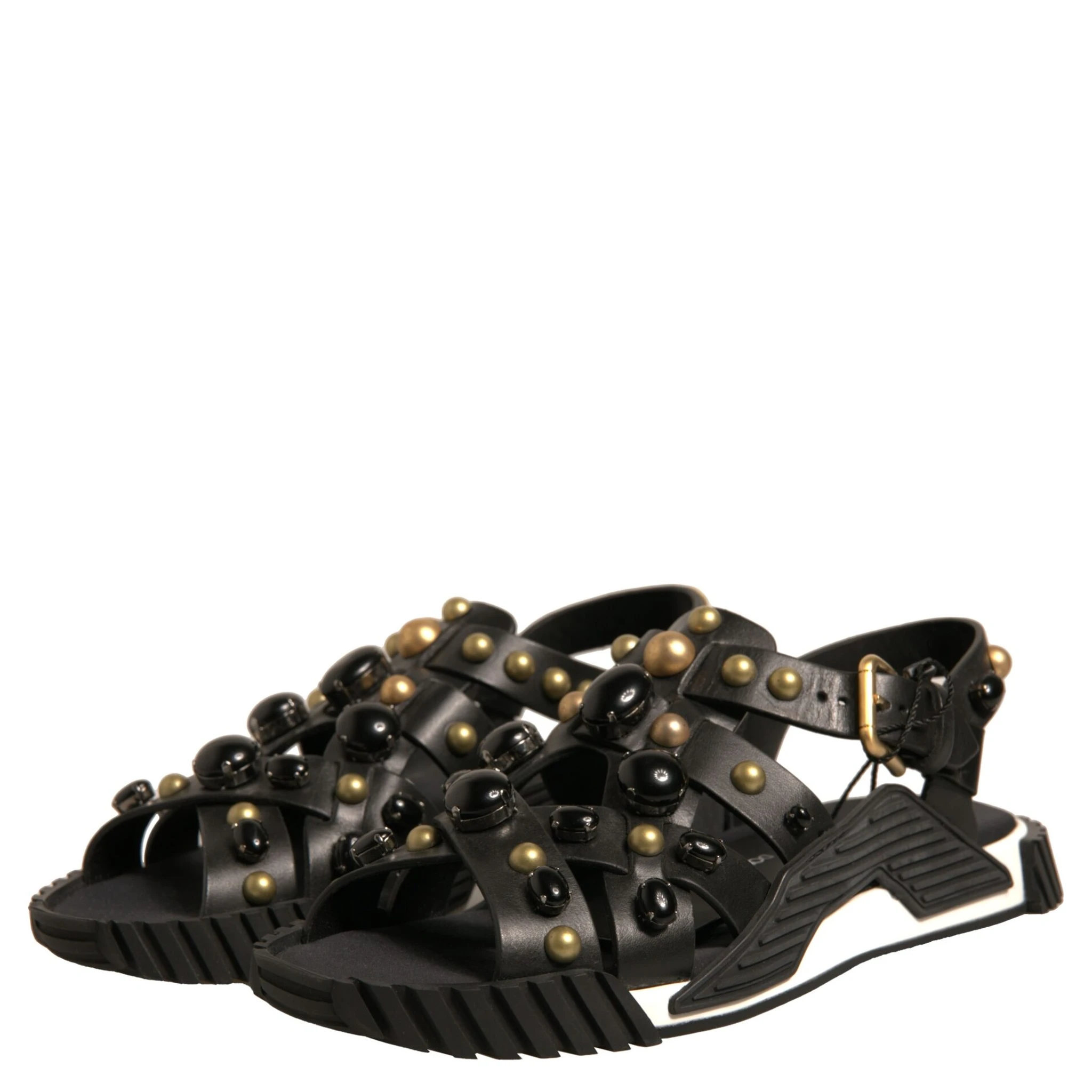 Black Leather Studded Slides Sandals Shoes