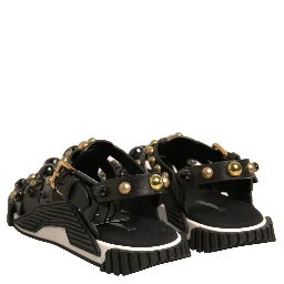 Black Leather Studded Slides Sandals Shoes