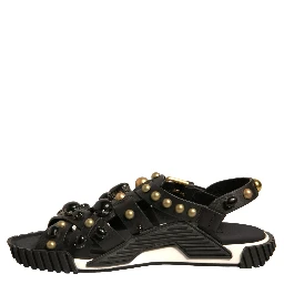 Black Leather Studded Slides Sandals Shoes