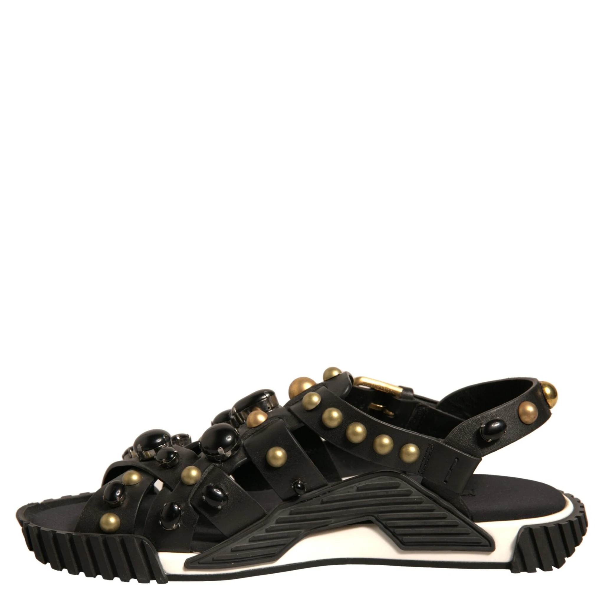Black Leather Studded Slides Sandals Shoes