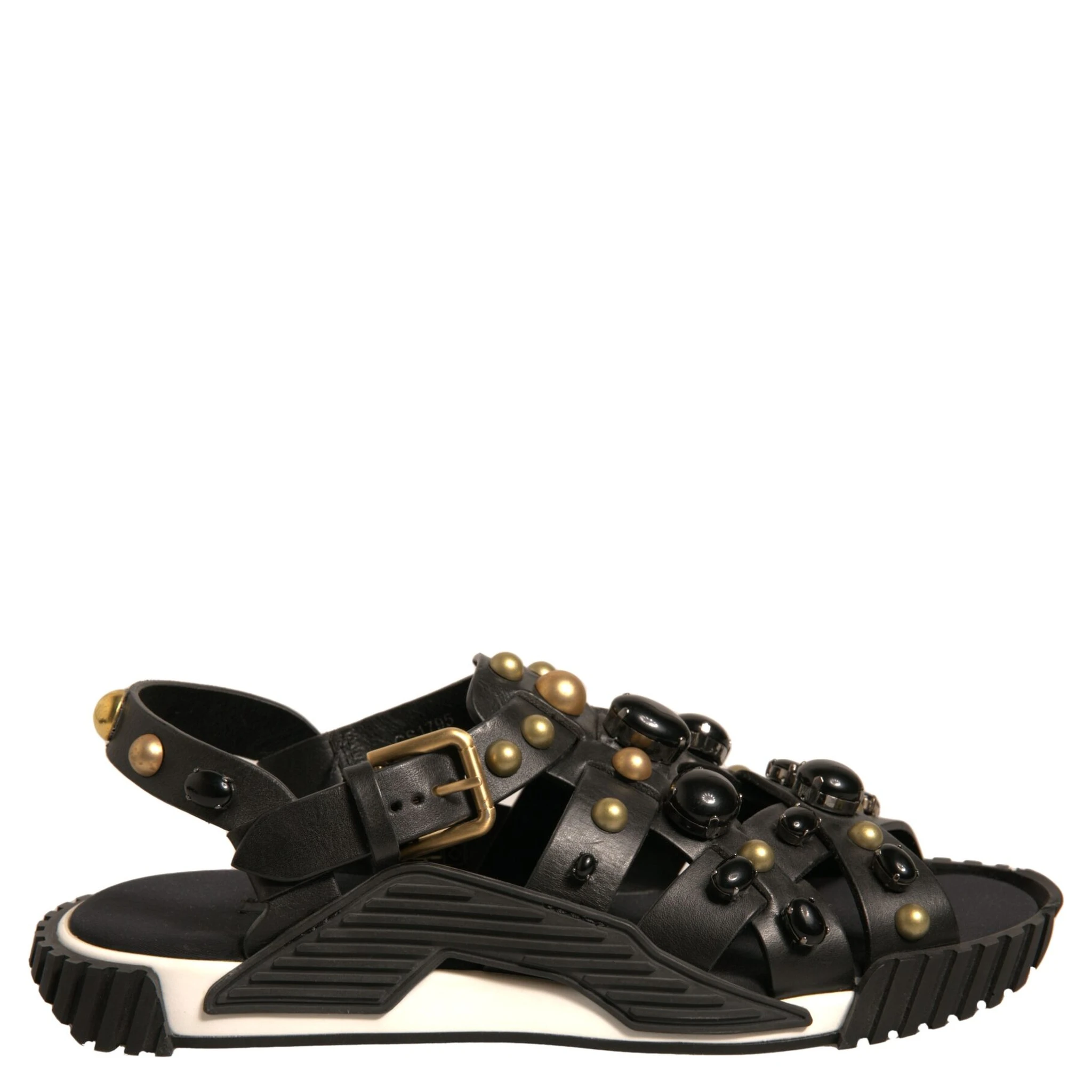 Black Leather Studded Slides Sandals Shoes