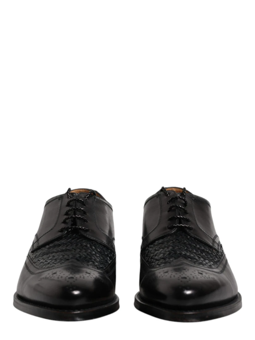 Black Leather Derby Wingtip Lace Up Formal Dress Shoes