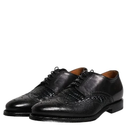 Black Leather Derby Wingtip Lace Up Formal Dress Shoes
