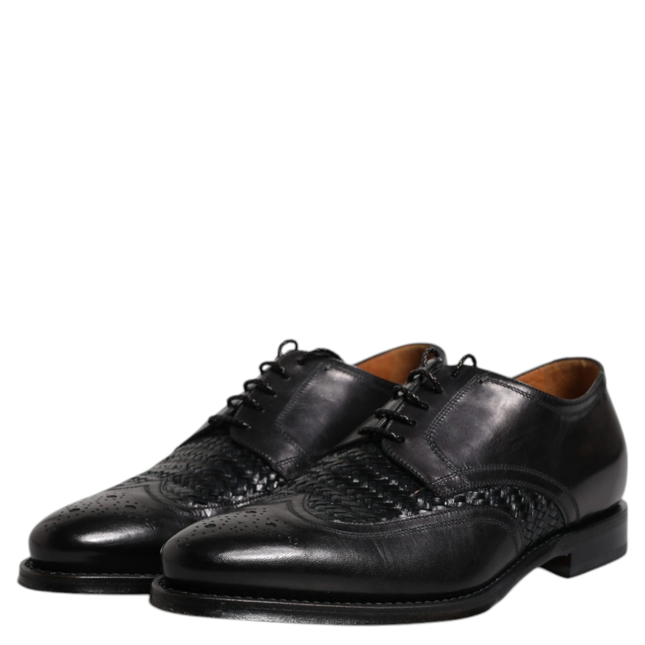 Black Leather Derby Wingtip Lace Up Formal Dress Shoes