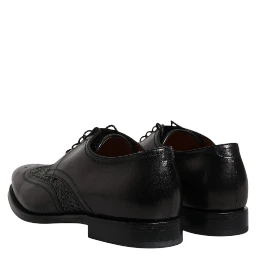 Black Leather Derby Wingtip Lace Up Formal Dress Shoes