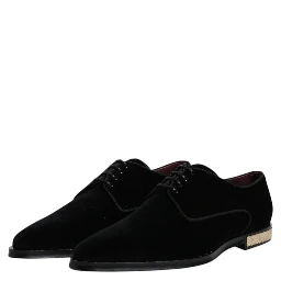 Black Velvet Cotton Lace Up Derby Shoes