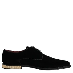Black Velvet Cotton Lace Up Derby Shoes