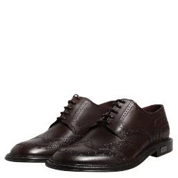 Brown Leather Derby Wingtip Lace Up Formal Dress Shoes