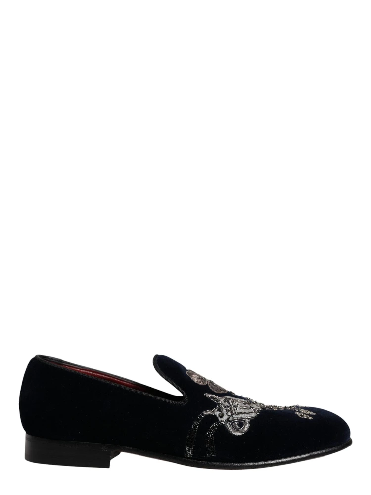 Black Velvet Floral Gun Loafers Dress Shoes