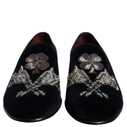 Black Velvet Floral Gun Loafers Dress Shoes