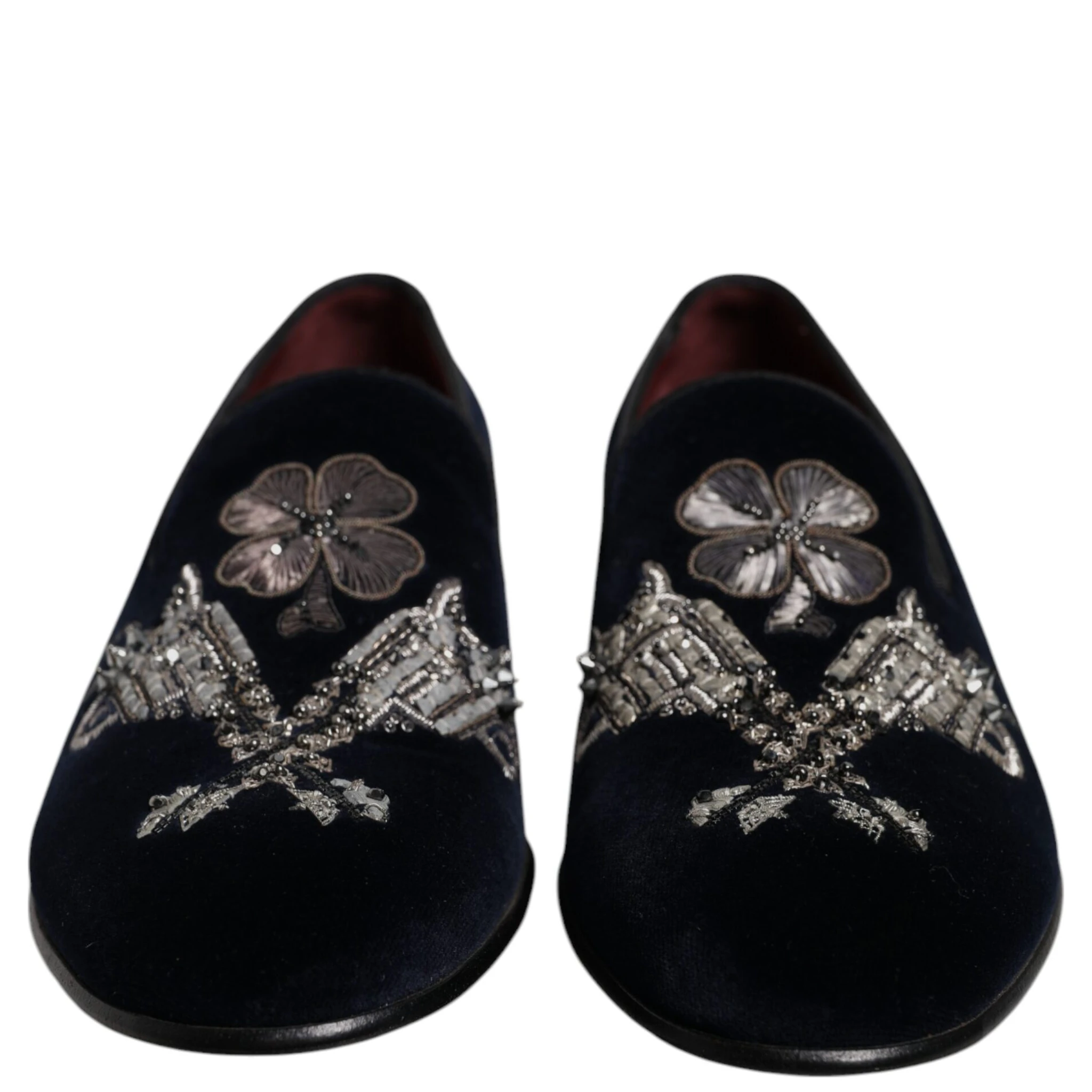 Black Velvet Floral Gun Loafers Dress Shoes