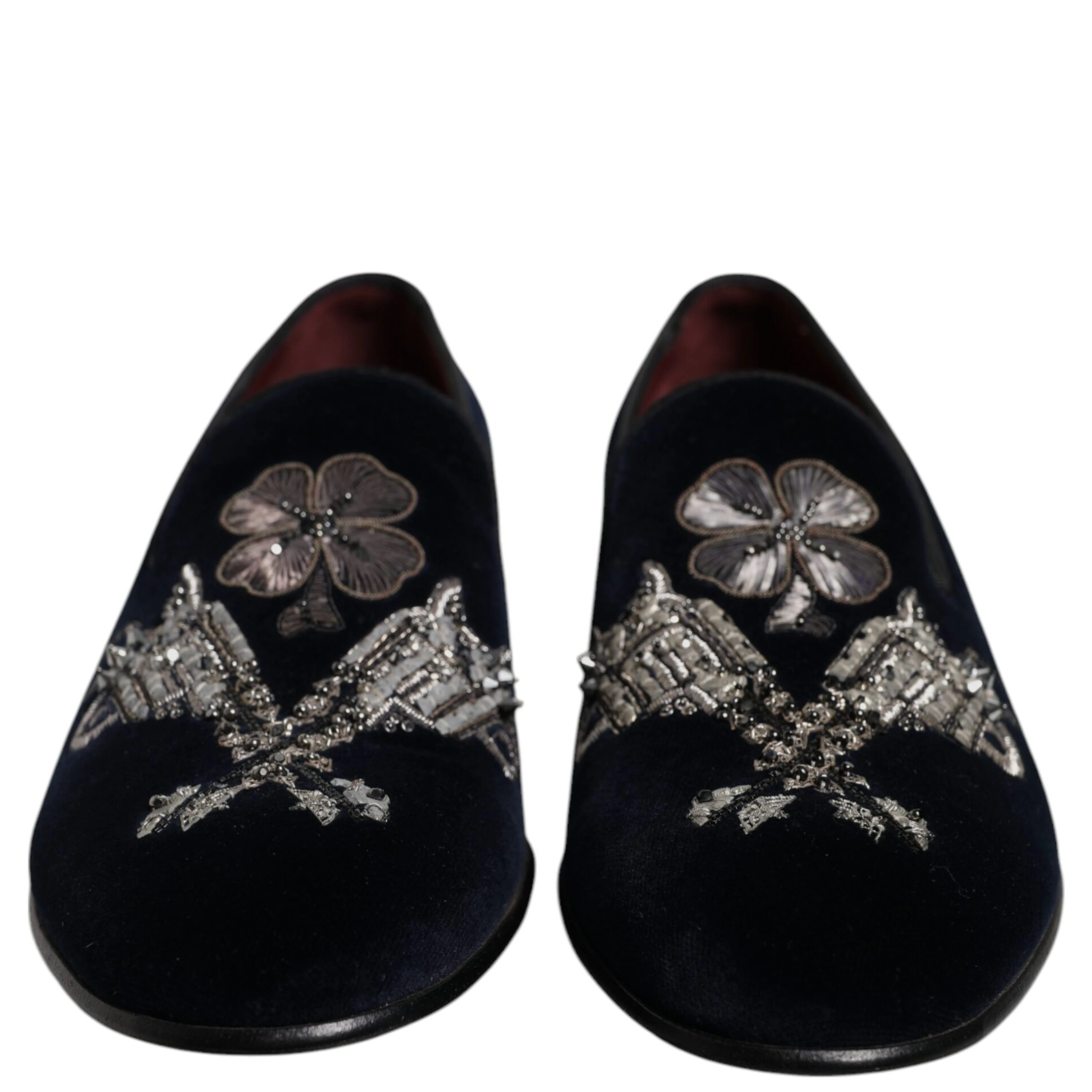 Black Velvet Floral Gun Loafers Dress Shoes