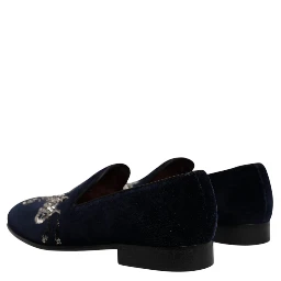 Black Velvet Floral Gun Loafers Dress Shoes