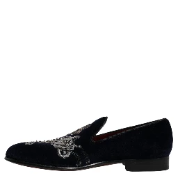 Black Velvet Floral Gun Loafers Dress Shoes