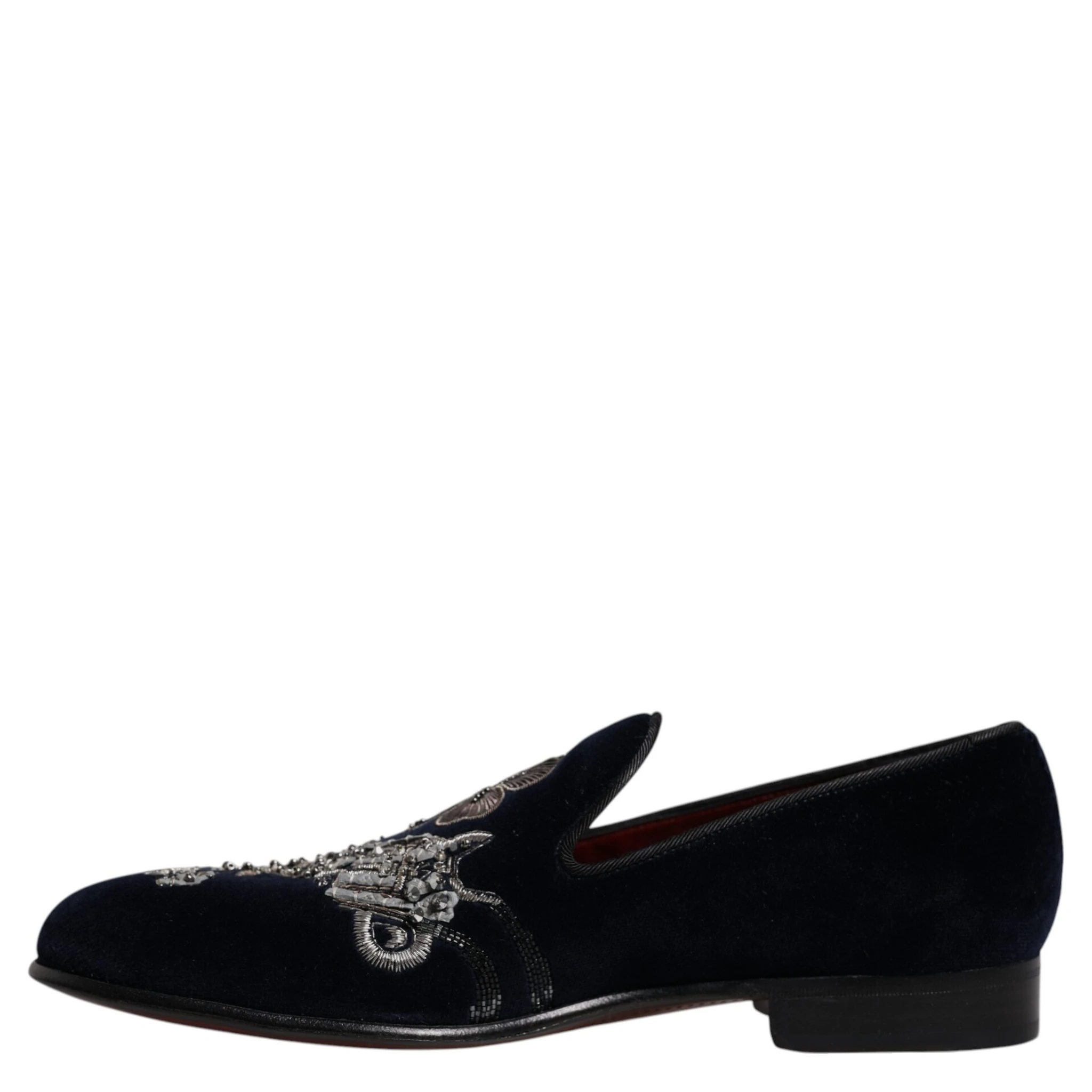 Black Velvet Floral Gun Loafers Dress Shoes
