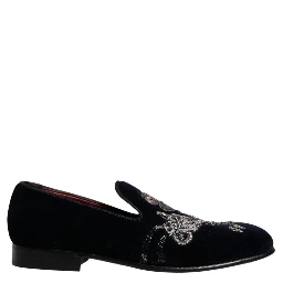 Black Velvet Floral Gun Loafers Dress Shoes