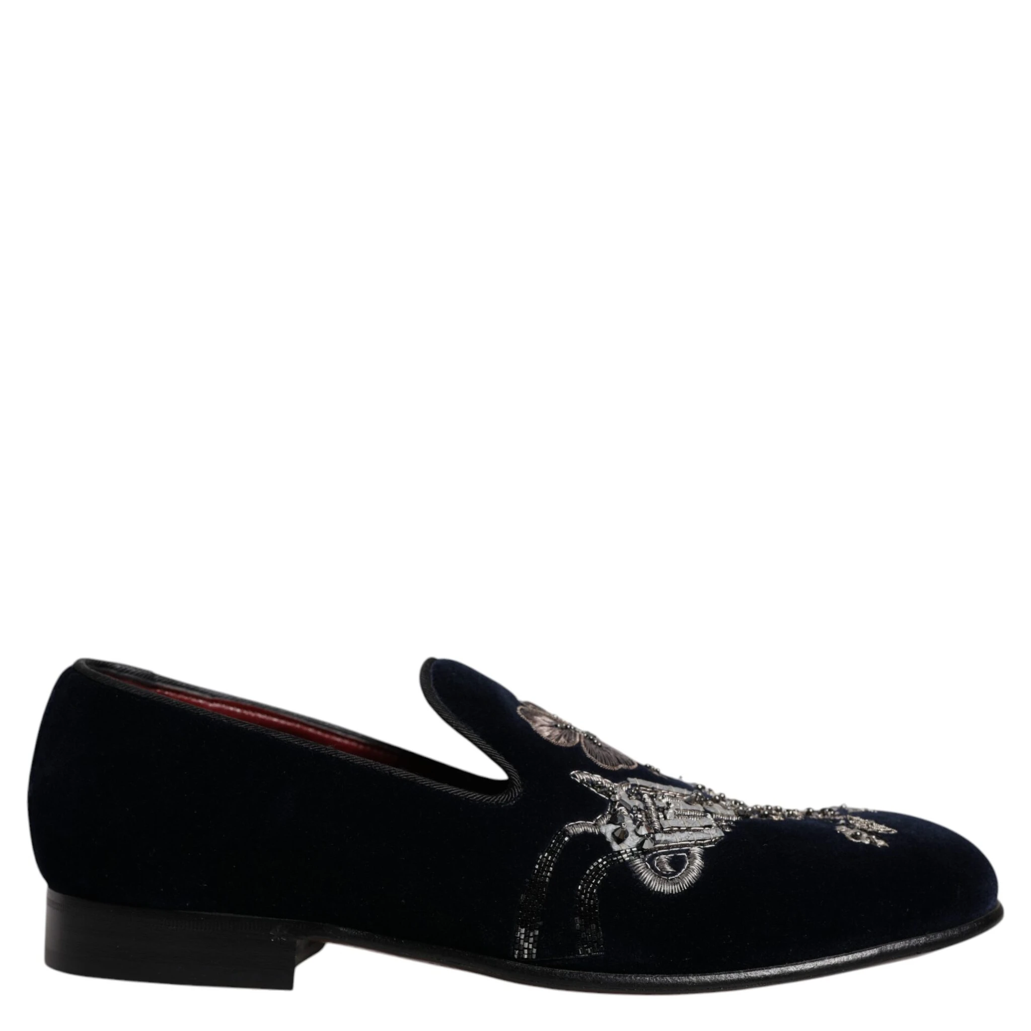 Black Velvet Floral Gun Loafers Dress Shoes