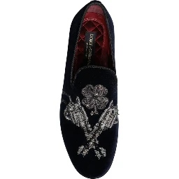 Black Velvet Floral Gun Loafers Dress Shoes