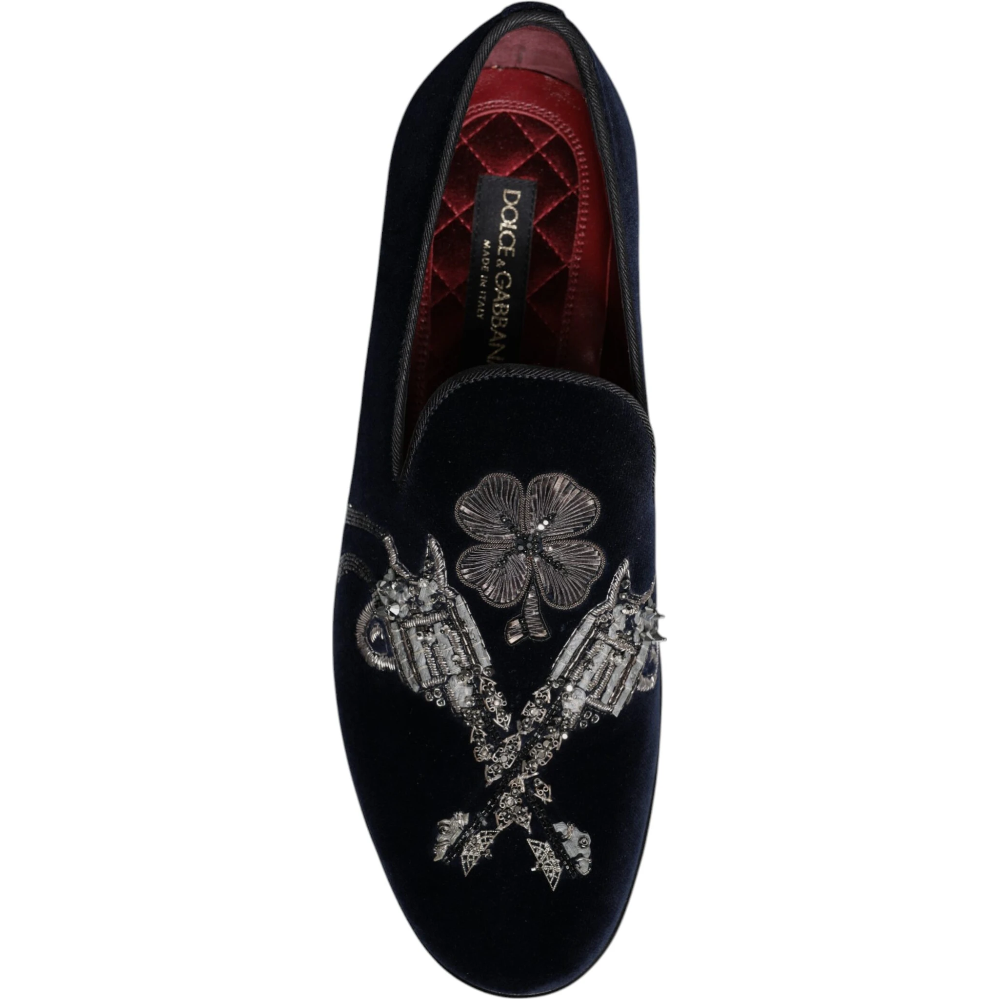 Black Velvet Floral Gun Loafers Dress Shoes