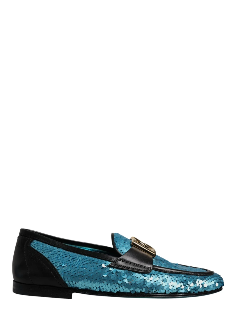 Blue Sequined Loafers Formal Dress Shoes